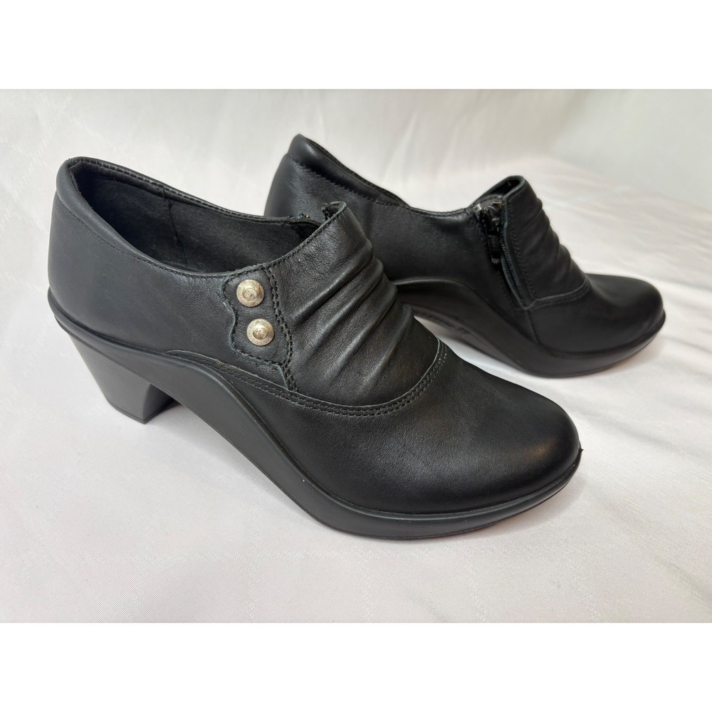 ROMIKA Womens Black Ruched Leather Block Heel Ankle Booties Sz 37/6.5 Comfort